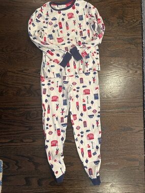 Kids White Long-Sleeve Pajama Set with Red & Blue London Print